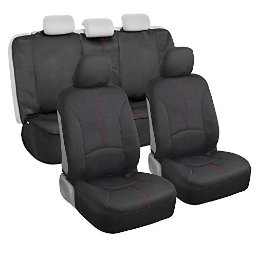 Motor Trend SpillGuard Waterproof Car Seat Covers, Front and Rear Full Set (Red Stitch) – Neoprene Seat Protectors with Extended Bench Side Coverage for Auto, Truck, Van, and SUV - color: Red Stitching