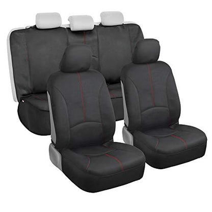 Motor Trend SpillGuard Waterproof Car Seat Covers, Front and Rear Full Set (Red Stitch) – Neoprene Seat Protectors with Extended Bench Side Coverage for Auto, Truck, Van, and SUV - color: Red Stitching