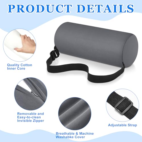 2 Pcs Lumbar Roll Support Pillow Low Back Lumbar Support Office Seat Cushion with Adjustable Strap and Washable Cover for Travel Gaming Chair Car Seat Pain Relief(Grey) - color: Grey