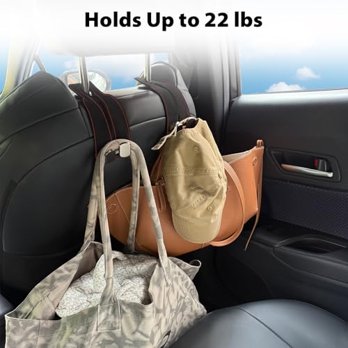 Headrest Hooks for Car, Purse Hook for Car, Premium Leather Twin Hook Car Seat Hooks, Double Hook Seat Back Storage Organizer for Purses, Bags, SUV, Truck, Vehicle, 2 Pack, Black - color: Black