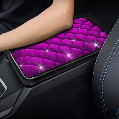 Bling Bling Car Armrest Cover Auto Center Console Protective Cover Luster Crystal Rhinestone Car Arm Rest Cushion Pad Car Interior Accessory (Purple 2) - color: Purple 2