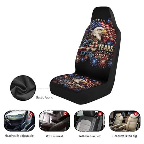 American 250th Anniversary Patriotic Car Seat Covers Front Seats Only Eagle Patriotic Automotive Vehicle Seat Covers Cars Interior for Cars, Sedans, Trucks, SUV - color: Eagle Usa Flag 250th
