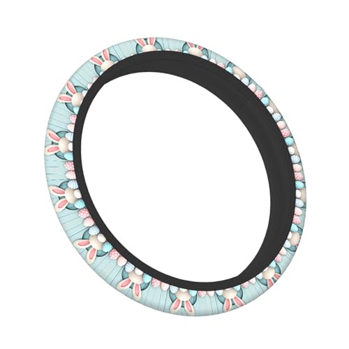 Swono Easter Universal 15" Steering Wheel Covers Easter Bunny Bottom Pink Blue Eggs Blue Wooden Cute Car Steering Wheel Cover for Men Women Girls Car Accessories - color: Easter