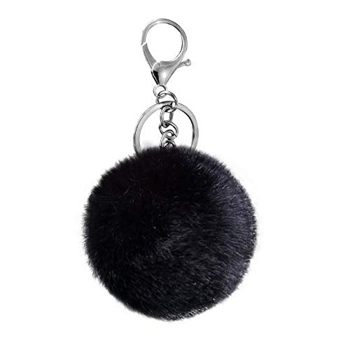 Cute Faux Rabbit Fur Ball Pom Pom Keychain Car Key Ring Handbag Tote Bag Pendant Purse Charm - color: Black