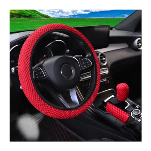 Bittwee 3PCS 15Inch Car Steering Wheel Cover Armrest Cover Gear Shift Cover Set, Microfiber Breathable Anti-Slip Automotive Steering Wheel Protector, Vehicle Interior Decor, Universal Fit（Red） - color: Red