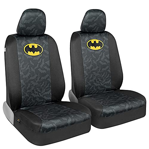 BDK Batman Car Seat Covers for Front Seats with Matching Seat Belt Pads - Officially Licensed Warner Brothers Superhero Auto Accessories Bundle, Made for Car Truck Van and SUV - size: 2 Front, style: Batman