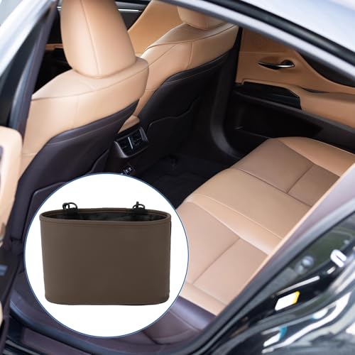 Car Trash Can Portable and Hanging 10.2" Length 4.3" Width 6.7" Height Trash Bin Faux Leather Brown 1 Pcs - color: Brown
