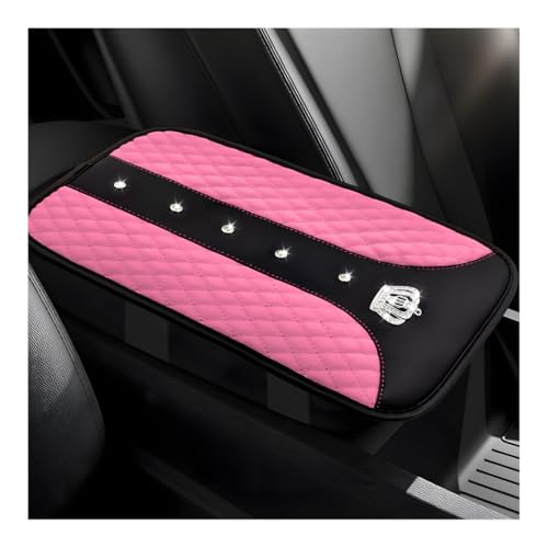 Bling Crown Car Center Console Mats, Anti-Slip and Waterproof Crystal Car Armrest Pad Protector, Universal Rustproof Armrest Decor Cushion for Cars & SUVs, Car Accessories (Pink) - color: Pink