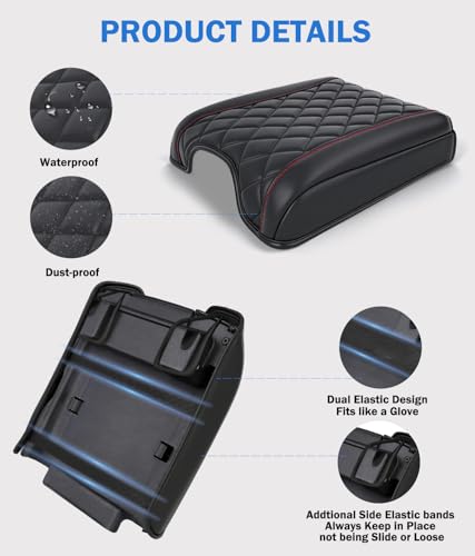 Center Console Cover for 2015-2020 F150, 2017-2022 F250 F350 F450, 2018-2024 Expedition Accessories, Leather Middle Armrest Console Cover Elbow Arm Rest Cushion (Bucket Seat Only)