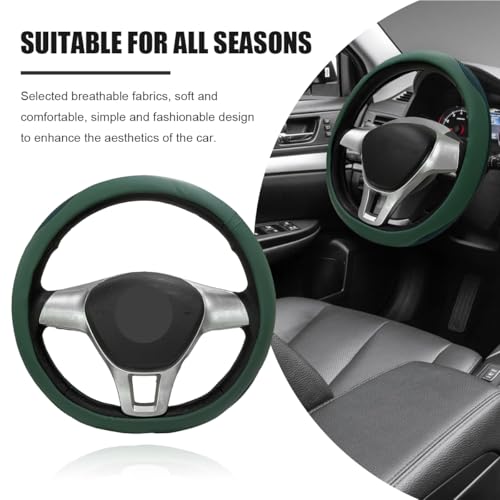 Car Steering Wheel Cover, Leather Breathable Ice Silk Auto Wheel Wrap with Anti-Slip Lining, Scratch-Resistant Elastic Protector Fit for 14.5-15 Inch Steering Wheels (Green) - color: Green