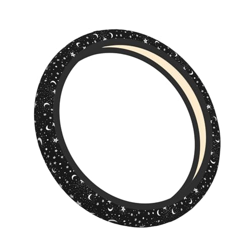 Black and White Moon and Star Car Steering Wheel Cover,Non-Slip Elastic Neoprene-Sweat Car Accessories,Universal 15 Inch Fit Auto, Vans Trucks,Suvs, Truck - color: Black And White Moon And Star
