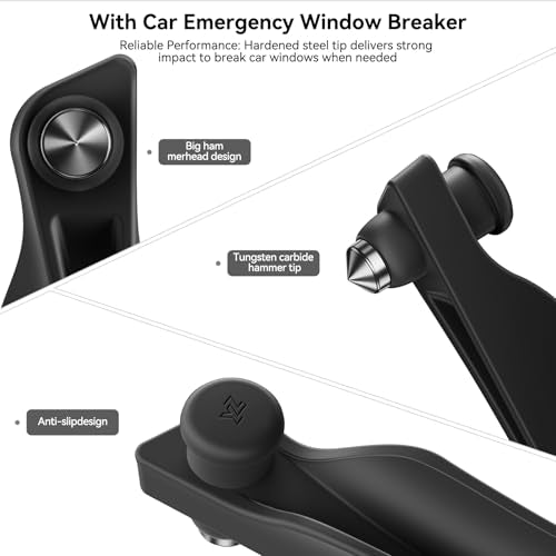 Car Seat Gap Filler [2 Pack], Premium Silicone Side Console Organizer with Built-in Emergency Glass Breaker, Universal Fit Automotive Gap Blocker to Prevent Dropping, Car Interior Decor