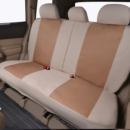 Flying Banner Car Seat Covers Full Set Universal fit Most Car,Truck,SUV and Van Comfortable Airbag Compatible Jacquard & Polyester (Full Set - Low Back, Beige Beige) - color: Beige Beige