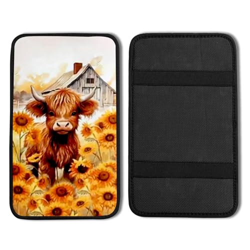 Highland Cow Vehicle Center Console Armrest Cover Pad,Cow Car Accessories Soft Middle Console Cushion Pad,Auto Arm Rest Mat Decor Highland Cows Gifts for Women Men Dad for Most Vehicle SUV Truck - color: Highland Cow