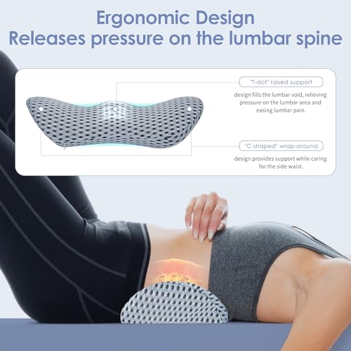Lumbar Support Pillow, Back Pillow for Low Back Pain Relief, Ergonomic Streamline Car Seat, Office Chair, Recliner and Bed (Gray)