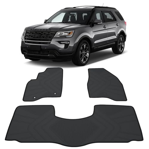 Floor Mats Compatible with 2011-2019 Ford Explorer, Custom Fit All Weather Ford Explorer Car Mats, Latex Heavy Duty Floor Liners Black 3-pc Set, 2012 2013 2014 2015 2016 2017 2018