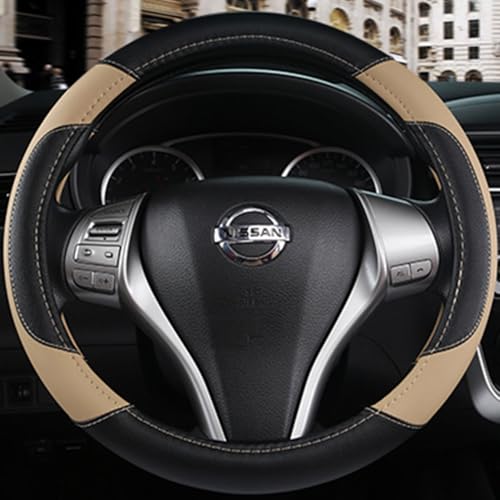 Leather Car Steering Wheel Cover, Non-Slip Car Wheel Cover Protector Breathable Microfiber Leather 15.5"-16" Large Size for Most Cars,Beige-2 - color: Beige Large Size [15.5"-16"]