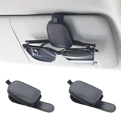 Yuoyar Sunglass Holder for Car, Magnetic Leather Sunglasses Holder and Ticket Card Clip, Car Visor Accessories, 2 Packs (Black) - color: Black