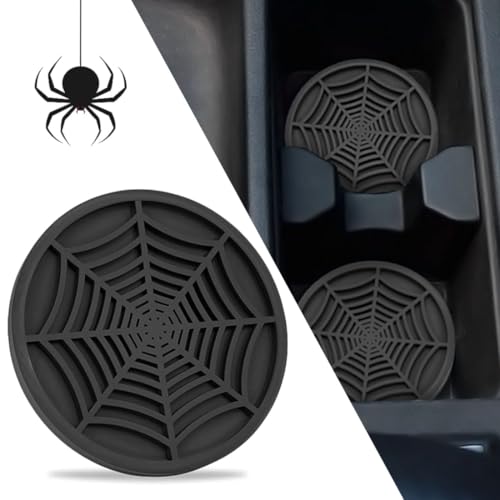 4 Pack Car Cup Holder Coasters, Cute and Creativity Cup Holder Insert Coaster Car Interior Accessories-2.75 inch Silicone Anti Slip Spider Web Car Coaster-Universal - color: Black2