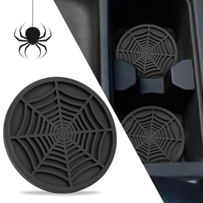 4 Pack Car Cup Holder Coasters, Cute and Creativity Cup Holder Insert Coaster Car Interior Accessories-2.75 inch Silicone Anti Slip Spider Web Car Coaster-Universal - color: Black2
