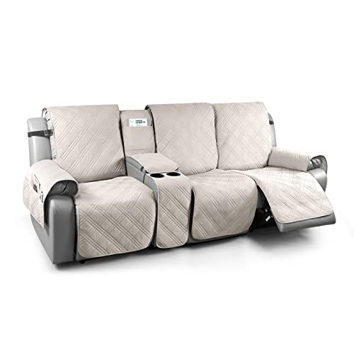 TAOCOCO 100% Waterproof Recliner Couch Covers with Console, Sofa Covers for Reclining Sofa 3 Seat with Straps Design, Split Recliner Sofa Cover Furniture Pets Kids Protector (3 Seater, Cream) - color: Cream, size: 3 Seater