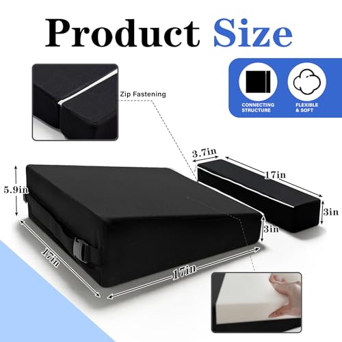 Car Seat Cushion High Density Foam Wedge Car Seat Cushions with Removable Extension pad for Short People to Improve Driving View for Long Driving Travel Washable Cover