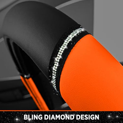 Road Comforts Leather Steering Wheel Cover - Made with PVC Leather - Anti-Slip, Universal Fit 14 1/2 inches to 15 inches - Orange - color: Orange