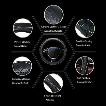 Car Steering Wheel Cover, Anti-Slip, Safety, Soft, Breathable, Heavy Duty, Thick, Full Surround, Sports Style (Black with White Line) - color: Black with White Line