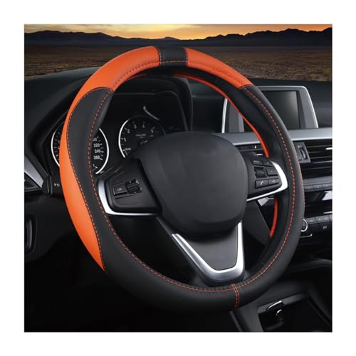 BESULEN Car Steering Wheel Cover, Soft Leather Steering Wheel Protector, Universal Non-Slip Steering Wheel Covers, Comfortable Grip Sweat-Absorbent, Automotive Interior Accessories - color: Black/Orange