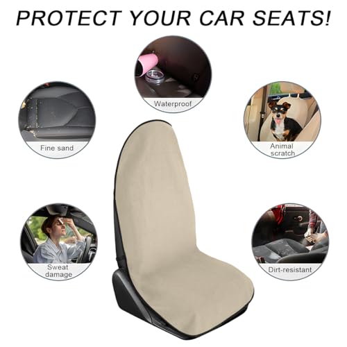 DXNQ 2PCS Car Towel Seat Cover, Waterproof Sweating Non-Slip Premium Soft Towel Carseat Protector, Universal Machine Washable Car Truck SUV Front Seat Cover for Gym Workout Beach Hiking (Beige) - color: Beige, 2pcs, Front