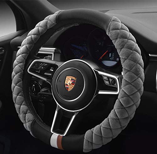 HAOKAY Luxury Fluffy Steering Wheel Cover for Men Women,Soft Warm Short Plush Steering Wheel Cover Gray Fuzzy with Universal 14.5-15 Inch - color: GREY