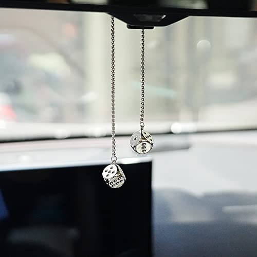 Creative Hanging Dice with Dots Car Metal Pendant Rear View Mirrors Charms Ornament (Silver) - color: Silver