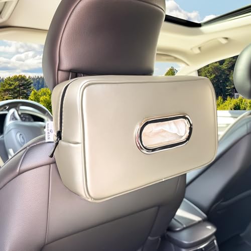 Noaman Upgraded Large Car Tissue Holder Premium PU Leather Tissues Box Cover Backseat Rectangular Napkin Holder for Car Fits for 120 Standard Kleenex Tissues Box for Car Organization Accessories Beige - color: Beige