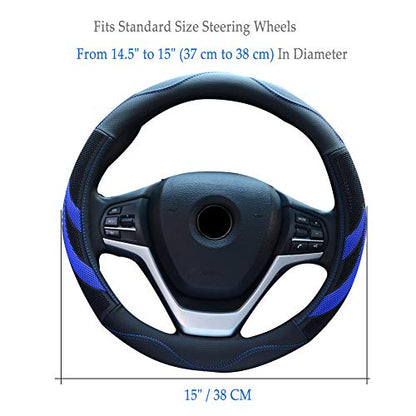 Alusbell Microfiber Leather Steering Wheel Cover Breathable Auto Car Steering Wheel Cover for Men and Women Universal 15 Inches (Blue) - color: Blue