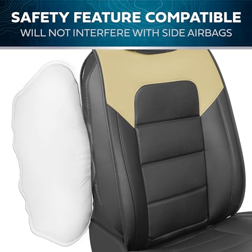 Classic Edition Seat Covers, Premium Faux Leather Seat Covers for Cars Trucks Vans SUV, Semi Custom Fit Car Seat Covers Front Seats Only, Automotive Interior Cover - Beige - color: Black/Beige Front Seats