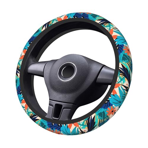 Car Steering Wheel Cover,Tropical Leaves Universal Non Slip Wheel Protector 15 Inch Elastic Car Accessories for Men Women - color: Tropical Leaves