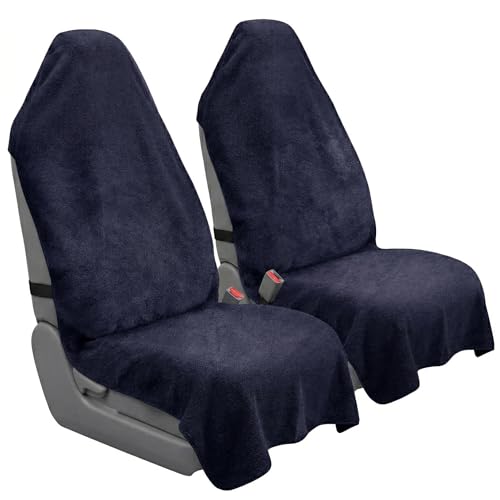 Car Seat Towel Cover, 2pcs Universal Front Seat Protector for Cars, SUVs and Trucks, Sweat Towel Car Seat Cover for Gym, Yoga, Swimming, Pets and Family Travel, Navy - color: Black