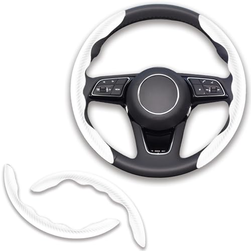 2pcs Universal Fit Carbon Fiber Steering Wheel Cover, Anti-Skid Steering Wheel Cover/Segmented Steering Wheel Protector/Car Interior Accessories (White) - color: White