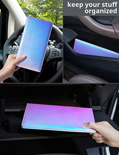 Mymazn Car Registration and Insurance Holder, PU Leather Glove Box Car Organizer with Magnetic Closure, Car Document Holder for Driver's License & Essential Documents (Iridescent blue) - color: Iridescentblue