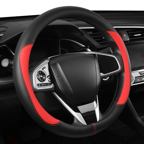 Car Steering Wheel Cover,Microfiber Leather Steering Wheel Cover Universal 15.5-16 inch Large Size for F150 F250 F350 Ram Tacoma 4Runner Tundra Range Rover (Black&Red) - color: Black&Red, size: Large Size[15.5"-16"]