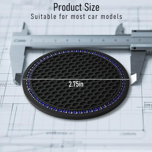Car Cup Holder Coaster 4 Pack - Non Slip & Shockproof,Flexible PVC Rubber Insert for Car/Truck/SUV/Van (2.75"x0.2") Universal Fit Auto Cup Holders Accessories (Diamond Cup Coaster Blue) - color: Diamond Cup Coaster Blue