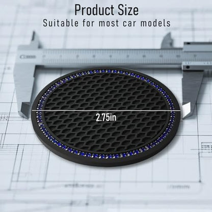 Car Cup Holder Coaster 4 Pack - Non Slip & Shockproof,Flexible PVC Rubber Insert for Car/Truck/SUV/Van (2.75"x0.2") Universal Fit Auto Cup Holders Accessories (Diamond Cup Coaster Blue) - color: Diamond Cup Coaster Blue