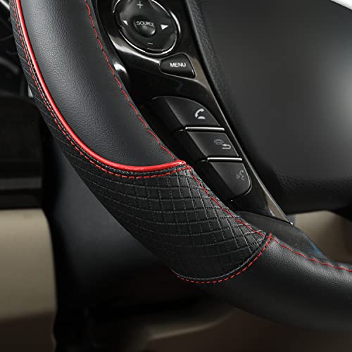 GIANT PANDA Steering Wheel Cover for Chevy Silverado - Car Steering Wheel Cover for Chevrolet Colorado Tahoe -Black+Red Trim - color: B-Black+Red Line