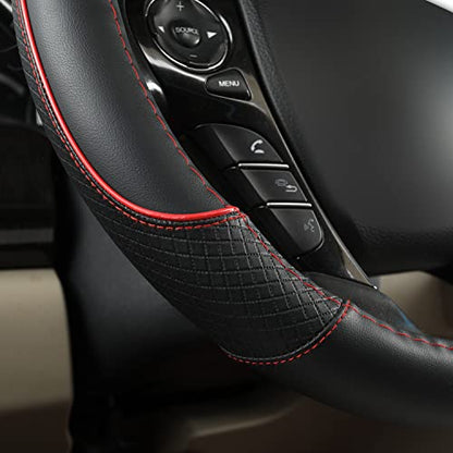 GIANT PANDA Steering Wheel Cover for Chevy Silverado - Car Steering Wheel Cover for Chevrolet Colorado Tahoe -Black+Red Trim - color: B-Black+Red Line
