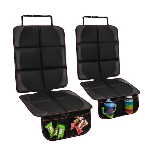 Car Seat Protector 2 Pack Baby Car Seat Covers with Mesh Pockets & Non-Slip Backing 600D Durable Seat Protector Under Baby Car Seat (Black & Red, Large) - color: Black & Red, size: Large