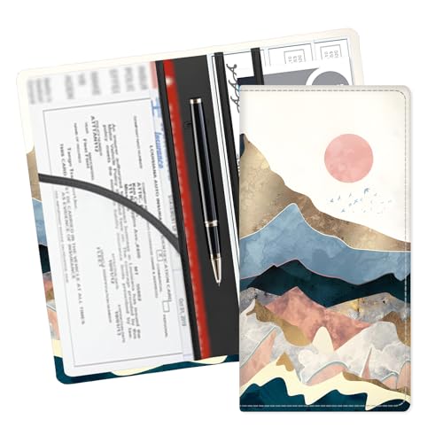 Leather Car Registration and Insurance Card Holder, Cute Car Accessories Vehicle Glove Box Car Organizer for Documents, Cards, License Beautiful Colorful Mountain - color: Beautiful Colorful Mountain