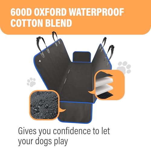 XL Waterproof Hammock Large Car Seat Cover, Fits SUVs Trucks Big Sedans, Secure Convertible Travel Bed Protects Backseat Cargo from Dog Puppy Pet Water Food Drool Urine, Black w/Blue Trim - color: Blue, size: XL