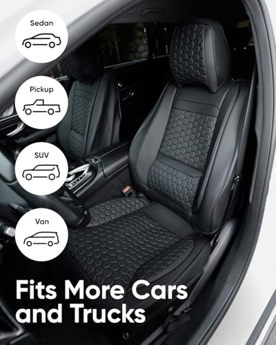Eco-Leather Car Seat Cover – Luxury Universal Driver Seat Protector for Cars, SUVs, Trucks (Black Front) - color: Black Front