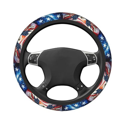 American Flag Neoprene Steering Wheel Cover Anti-Slip Elastic Eagle Pattern Steering Wheel Protector 15in Universal Car Accessories Fit Cars, SUVs, Auto - color: Eagle USA Flag