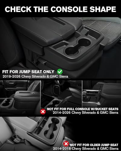 For Double Layer Center Console Hanging Organizer Box&Large Cup Holder Compatible with 2019-2026 Silverado/Sierra 1500& 2020-2026 Silverado/Sierra 2500/3500 Accessories(Split-Bench Folding Seat Only) - color: (20-26)Split-Bench Folding Seat Only 1-Black